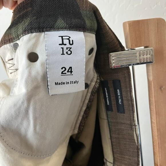 R13 Denim Jeans Tailored Drop Crotch Beige Camo Mid Rise Cropped Pants‎ Size 24 - Picture 10 of 12
